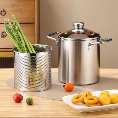 Deep Fryer 1PC304 Stainless Steel Multifunctional with Frying Basket Oil Saving Household Fish Strainer Kitchen Tools