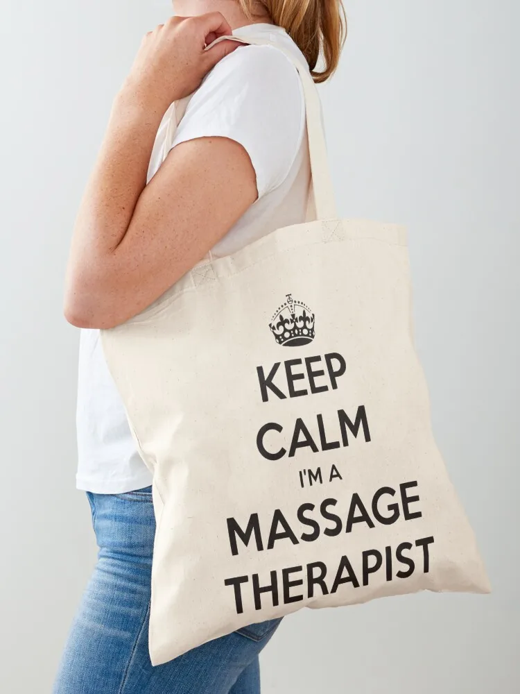 Keep Calm I Am A Massage Therapist Black Text Tote Bag custom tote bag shopping bags foldable ecological bags