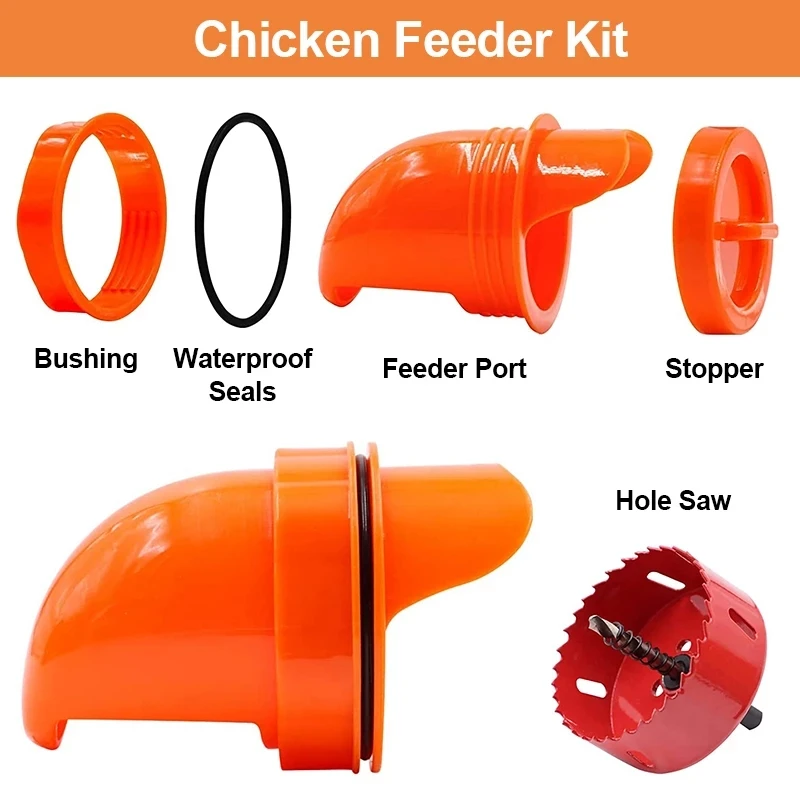 DIY Chicken Feeder Poultry Pro Feeder Port Gravity Feed Kit Rain Insect Proof Hen Feeders For Buckets Barrels Farm No Waste