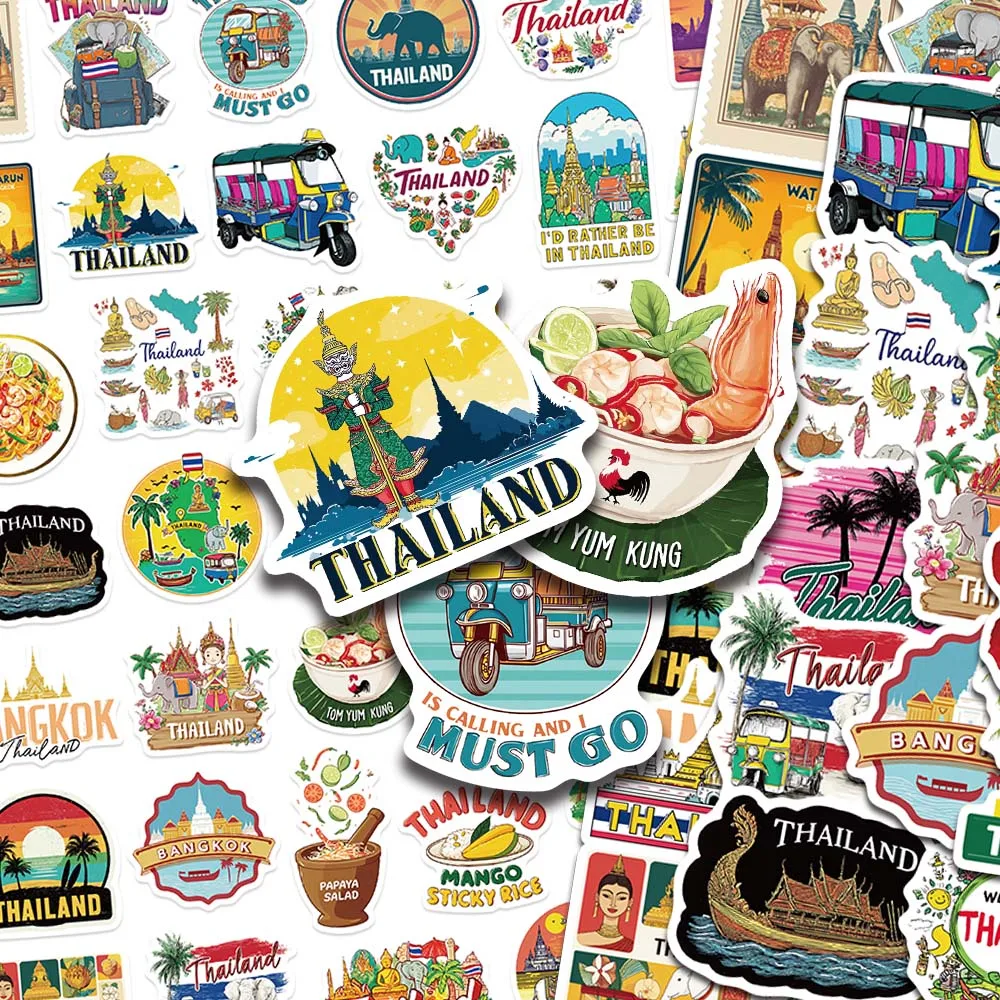 50pcs Cartoon Thai Aesthetic Stickers Thailand Travel Decal For Laptop Journal Luggage Guitar DIY Creative Stickers Travel Gifts