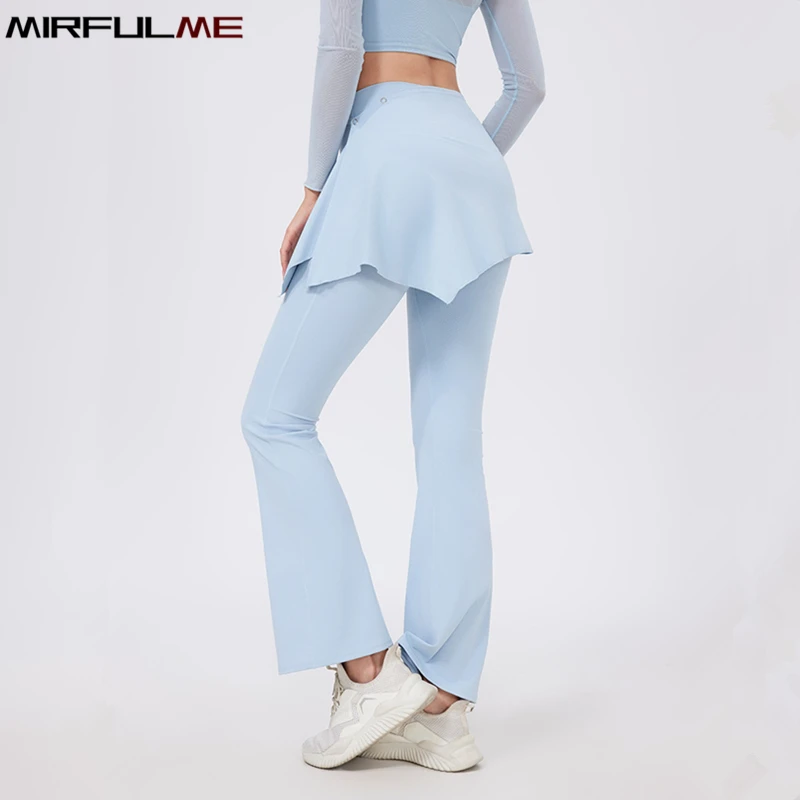 Women Flare Pants Bell-bottoms Sports Leggings Two-Piece Wide-Leg Yoga Pants Gym Fitness Flared Trousers With Hip Covering Towel