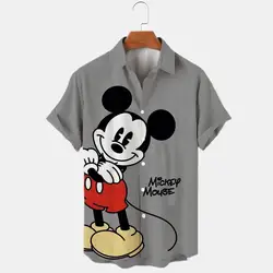 Miniso 3D Printed Disney Donald Duck Mickey And Minnie Oversized Lapel Men's Shirts Summer Fashion Trend Vintage Style Boutique