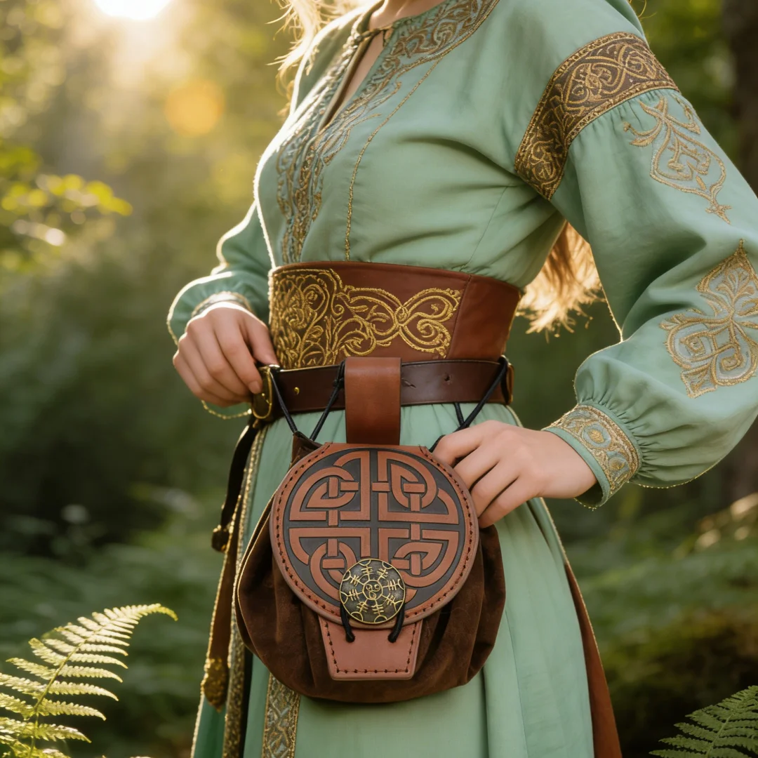 Medieval Viking Style Belt Pouch for Coins, Can Hold a Phone Vintage Waist Bag for Cosplay Accessories Embossed Woven Casual Bag