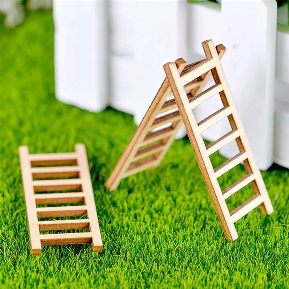 5pcs Mini Wooden Step Ladder Fairy Home Decoration Miniature DIY Micro Landscape Garden Ornament