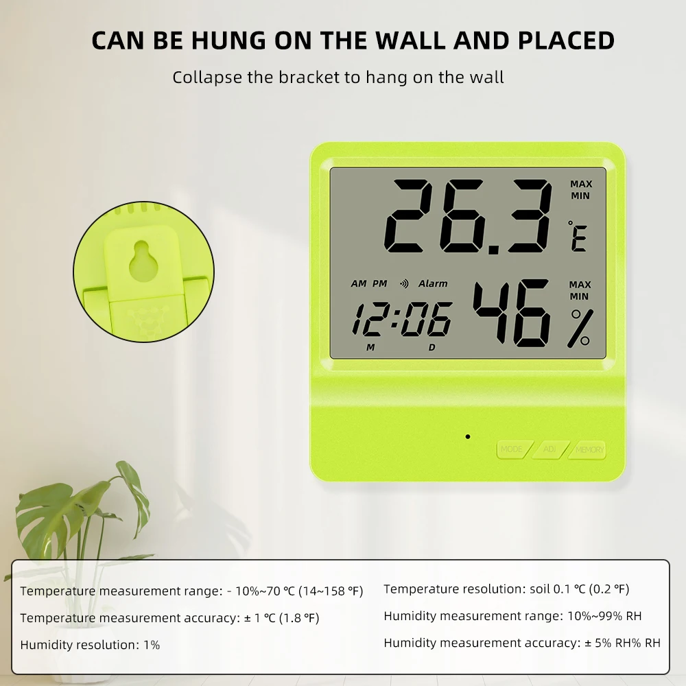 Tampilan LCD Jam Suhu Kelembaban Meter Multi-fungsi Rumah Tangga Dalam Ruangan Berdiri dan Wal Menggantung Termometer Higrometer