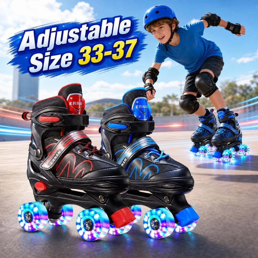 Patins à roulettes à double rangée pour enfants de 6 à 12 ans, tailles ajustables 33 34 35 36 37, pour filles et garçons, avec roues lumineuses, style baskets