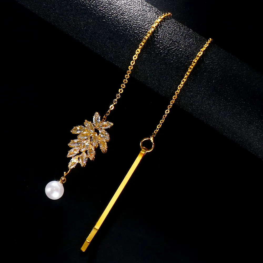 Stonefans Elegant Zircon Forehead Chain Headpiece Wedding Accessories 2023 Pearl Pendant Indian Bridal Hair Jewelry for Women