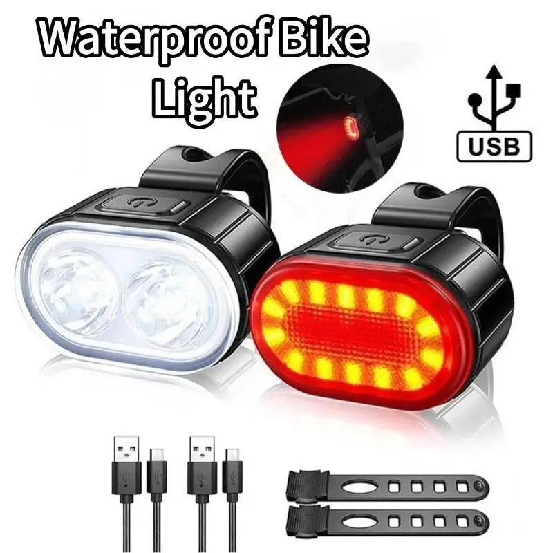 Bike Lights Waterproof Led Front Rear Light LED USB Rechargeable Headlight Taillight Set Bright Flashlight Safety Cycling Light
