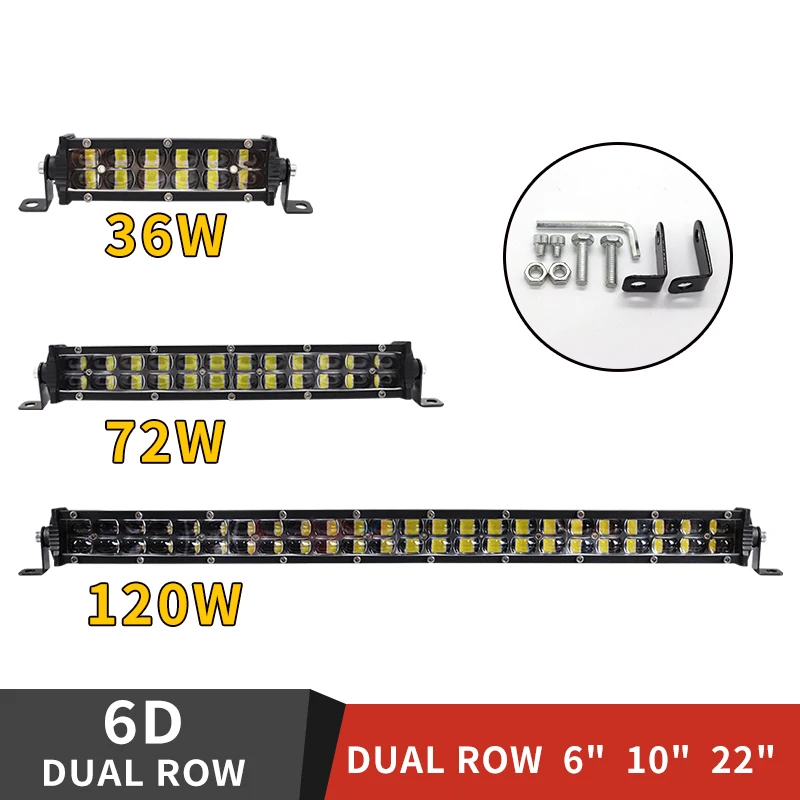 6D Super Bright 22'' 120W Dual Row LED Light Bar Spotlight 12V Work Light Bar for 4x4 ATV Truck Car Roof Offroad Driving Light