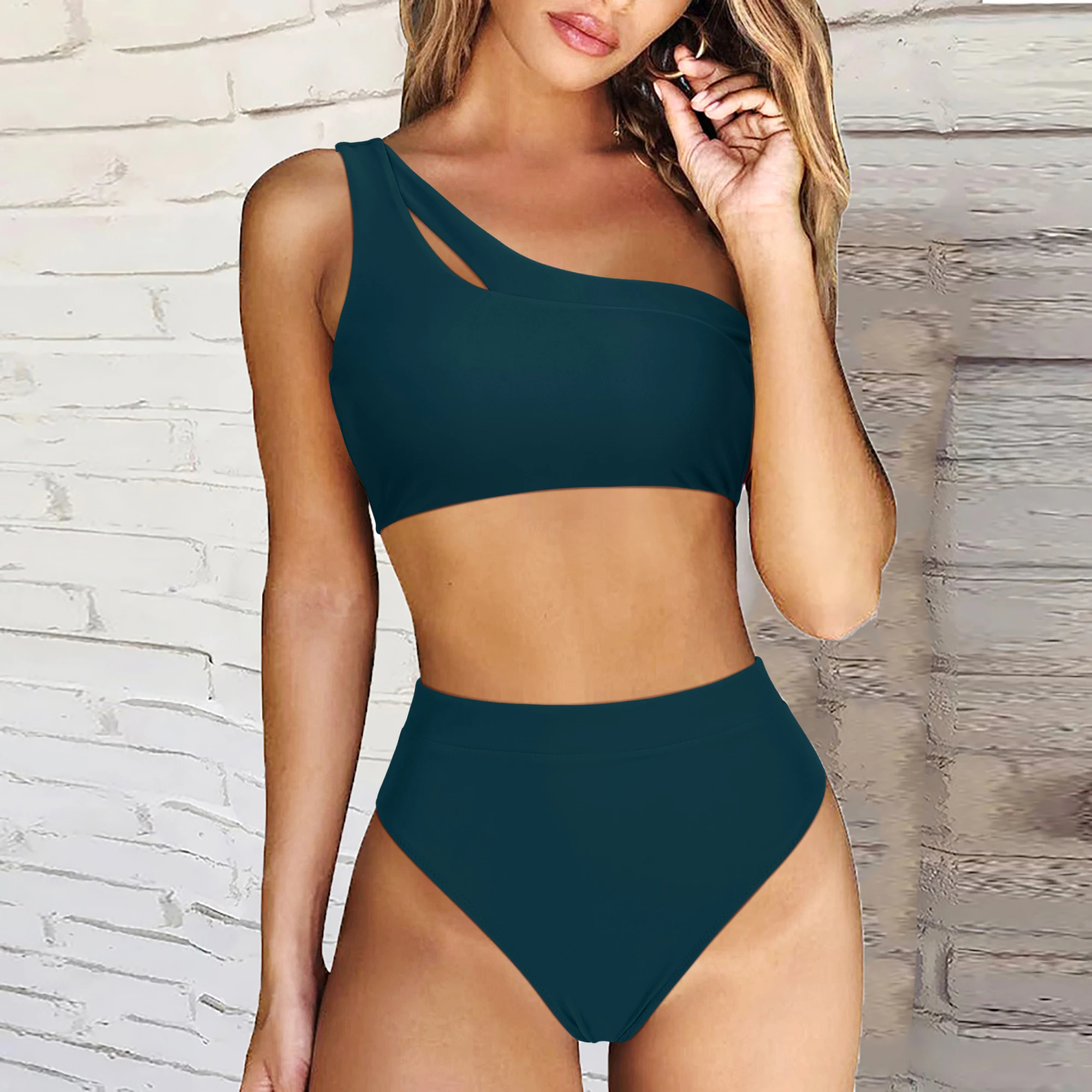 

Women 2 Piece Bikini Sets Solid Color Padded High Waisted Bikini Summer Beachwear Swimming Bathing Suits Bikini Set Femme