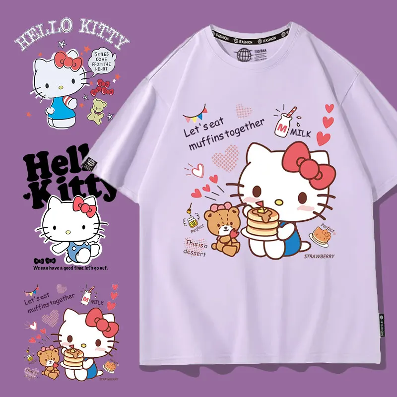 

Summer HelloKitty joint short-sleeved T-shirt women's summer trend brand checkerboard half-sleeved loose girls clothes cotton