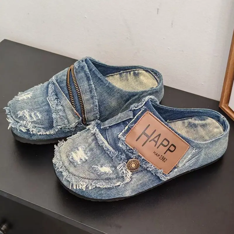Zapatos de estilo urbano para hombre, diseño con agujeros rotos, zapatos casuales de verano, transpirables, de lona, sin cordones, alpargatas para hombre