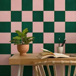 Checkerboard Wallpaper, Geometric Tiles Peel and Stick Wallpaper Roll For Living Room,Green Color,Non-Woven Paper