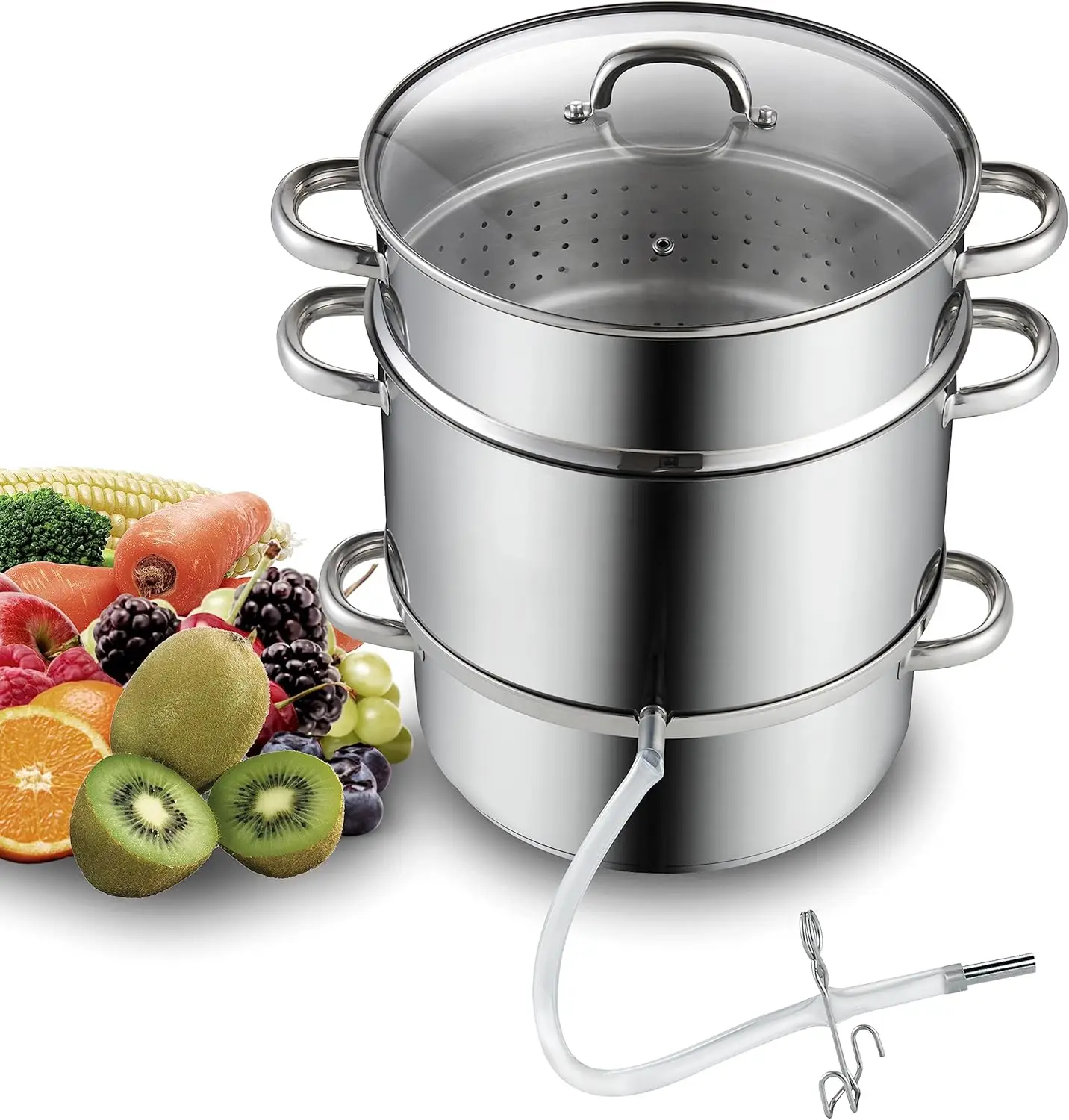 

Canning Juice Steamer Extractor Fruit Vegetables for Making Jelly, Sauces, 11-Quart Stainless Steel Multipot with Glass Lid, Cla