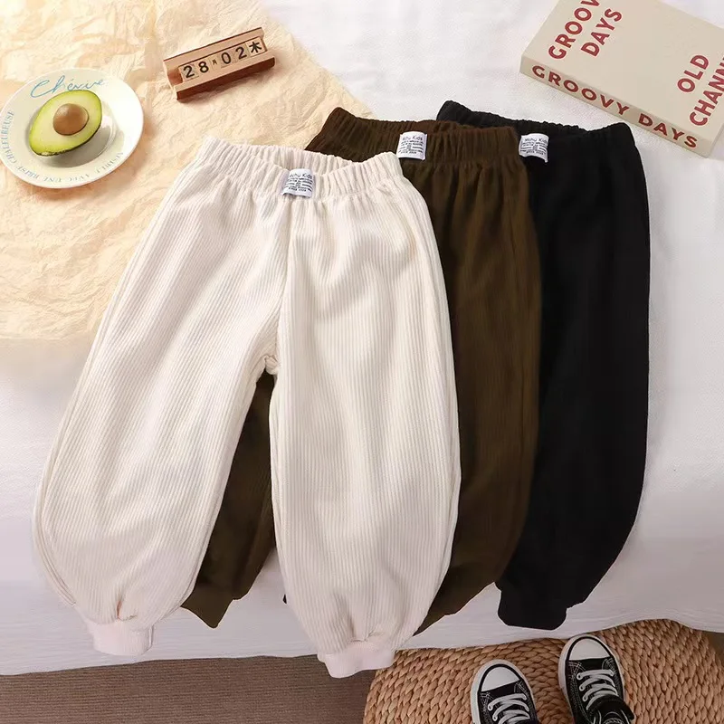 Spring And Autumn New Children'S Pants Children'S Single Pants Threaded Pants Girls Wide-Leg Pants Boys Baby Outside Pants