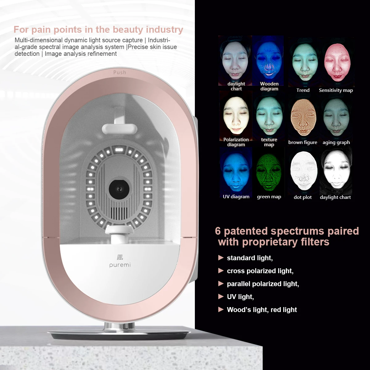 New Design Portable 3D AI Analyzer Skin Smart Digital Facial Screen Home Use Skin Analyzer