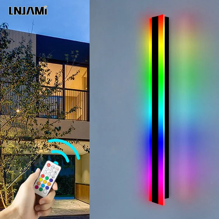 High Power Aluminum Smart RGB Wall Lamp Long Linear Outdoor Remote Control RGB LED Wall Light