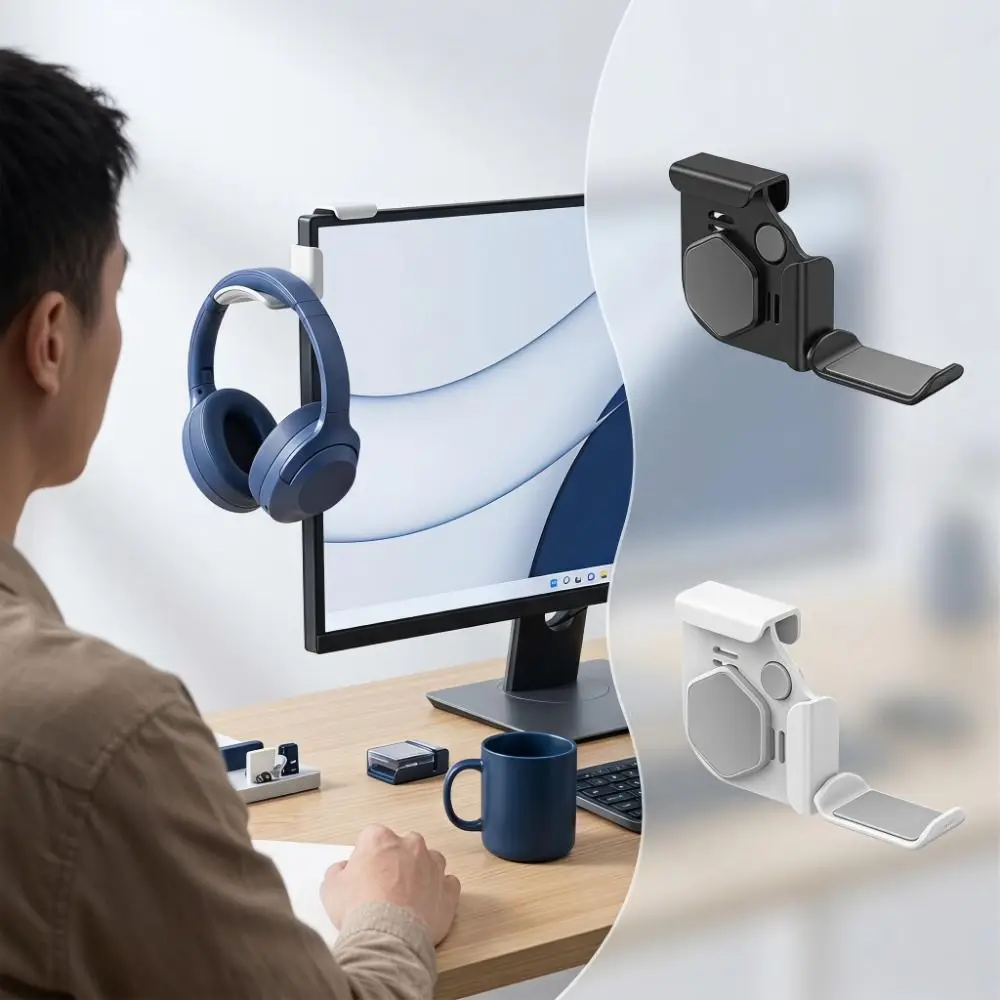 Wall Mounted Headphone Stand No-Drill Adjustable Headphone Holder Durable Universal Headset Hanging Hook Computer Desk