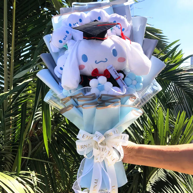 Sanrio Bouquet Cartoon Cinnamoroll Melody Kuromi With Graduation Hats Handmade Cute Anime Valentine's Day Graduation Girls Gift