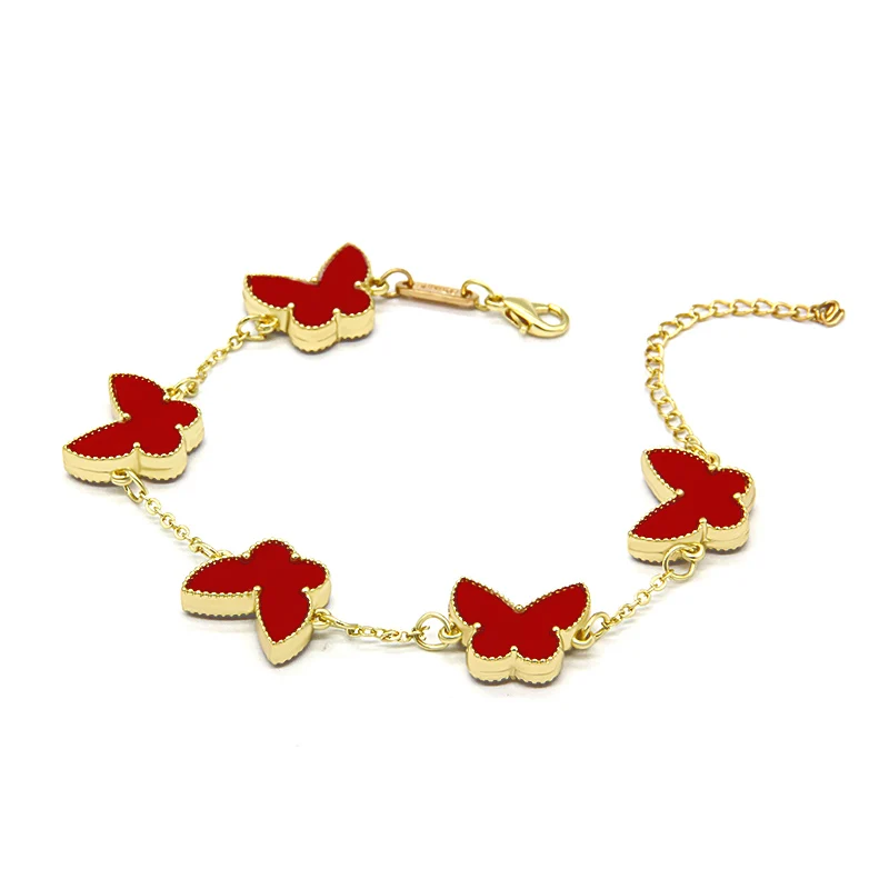 Hot selling item five butterfly bracelet for women fashion two sided Imitation fritillaria link bracelet jewelry