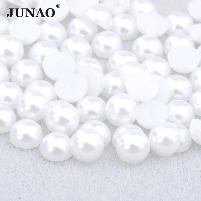 JUNAO 2 4 6 8 10 12 14mm Beige Perline semicircolari Perle flatback Non hotfix Strass per la decorazione delle unghie fai da te Creazione di gioielli