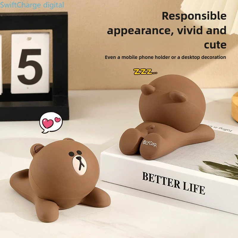 Brown Bear Cartoon Cute Tablet Stand Bedhead Office Creative Decoration Pendant Lazy Desktop Phone Stand