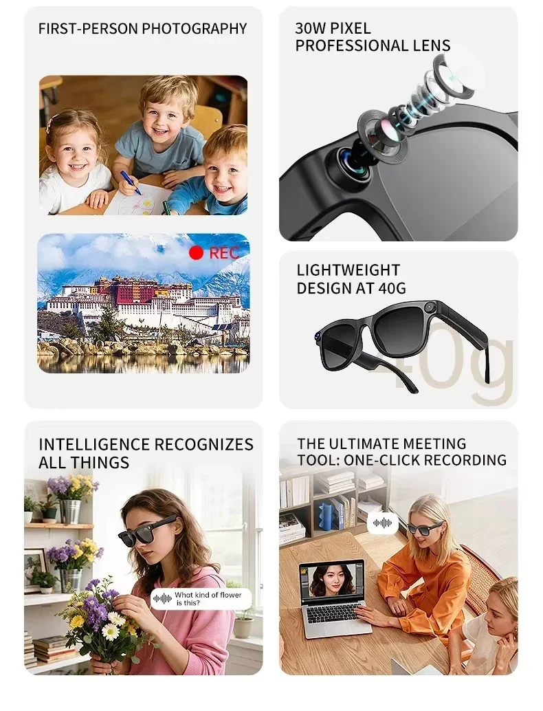 Lenovo AI Record Smart Glasses 2400W HD-Kamera Bluetooth-Brille KI-Sprachübersetzung Anruffunktion Sprachassistent Erwachsenen-Sonnenbrille – Detail 4