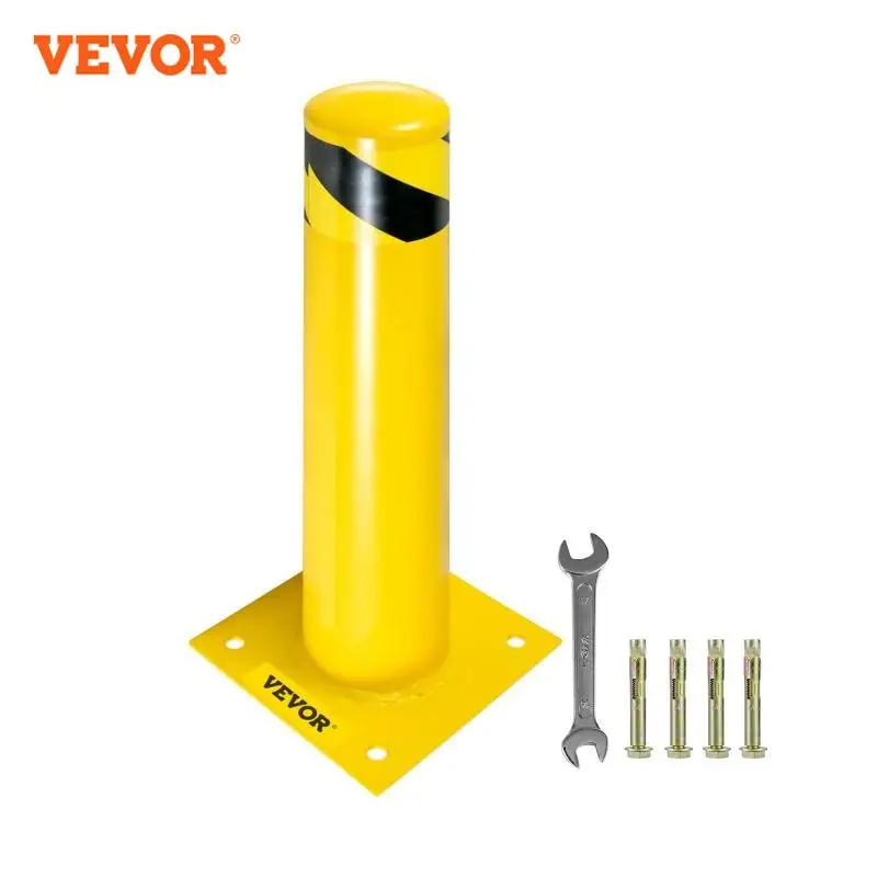 VEVOR BestEquip Safety Bollard Safety Barrier Bollard Height Yellow Powder Coat Pipe Steel Safety Barrier with 4  Anchor Bolts