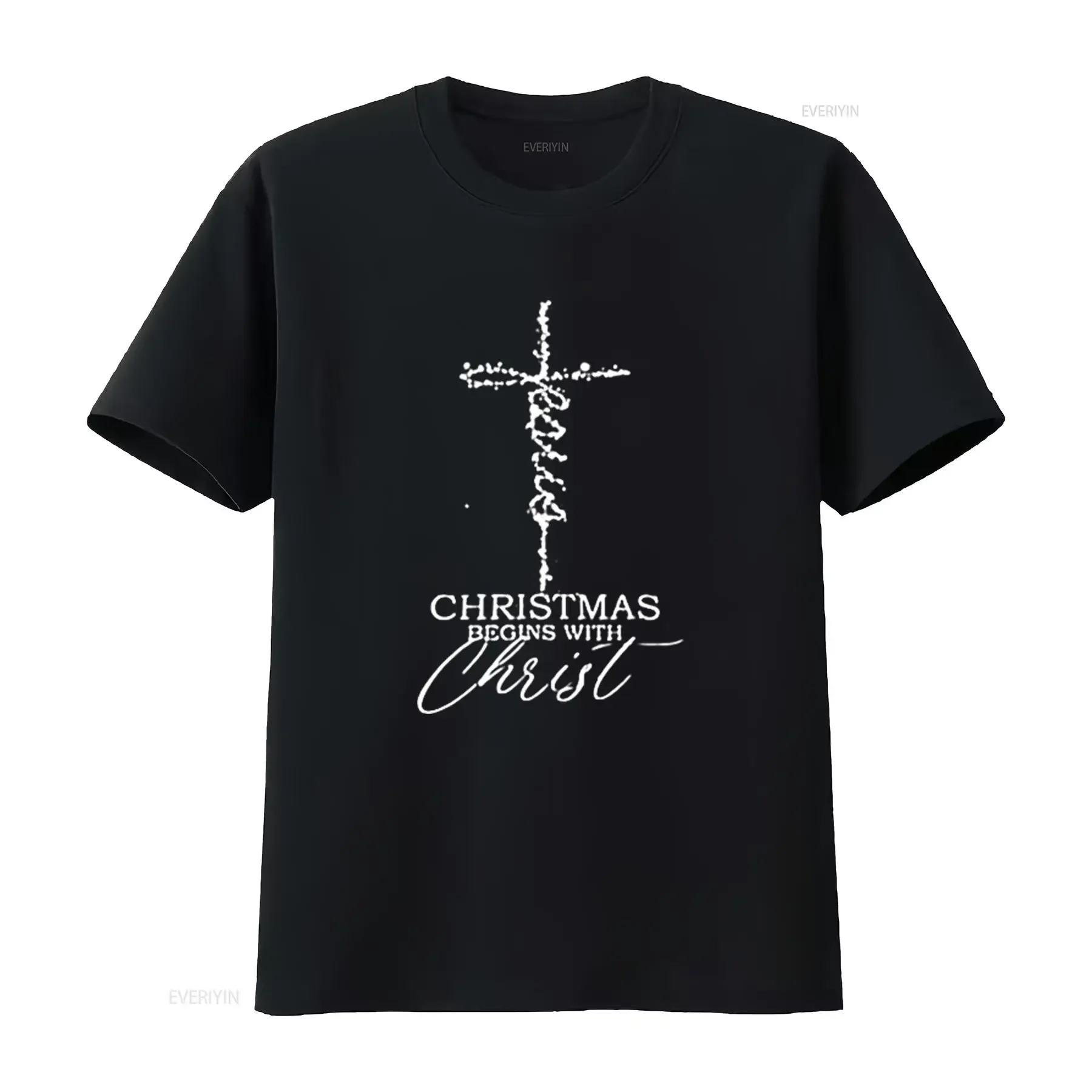 

Mens Christmas Begins With Christ Xmas Day T Shirt Black 2X Large vintage Washed streetwear Breathable designer clothes graphic