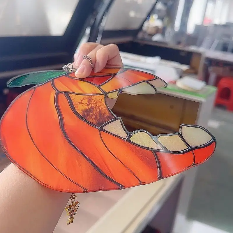 Stained Glass Pumpkin Light Catchers 2D Acrylic Halloween Light Catchers Decor Pumpkin Shape Wall Art Ornaments For Window