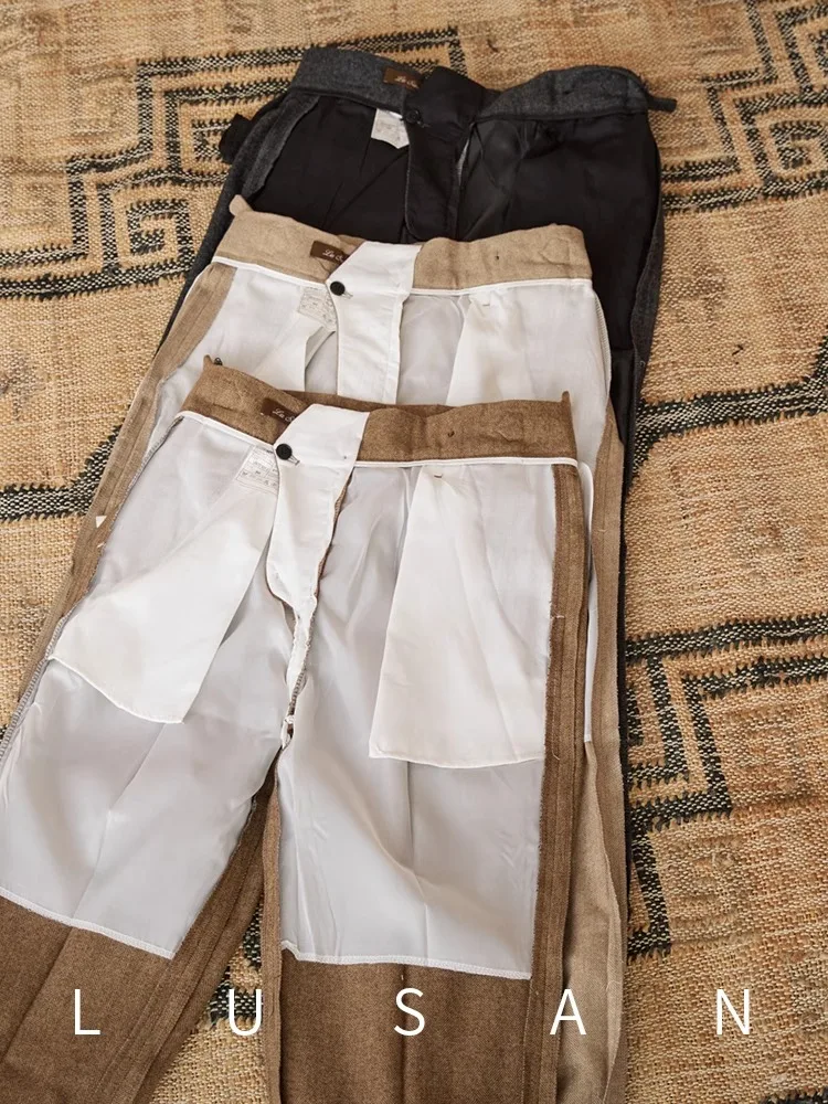 Pantalones de invierno 40% lana para hombre - Estilo napolita Pierna recta de cintura alta Cálido Grueso Casual