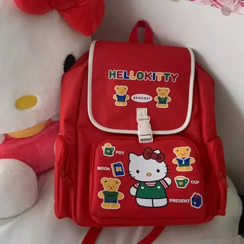 Czerwona torba na ramię Hello Kitty dla dzieci Anime Sanrio śliczny plecak szkolny o dużej pojemności tornister na komputer dla dzieci