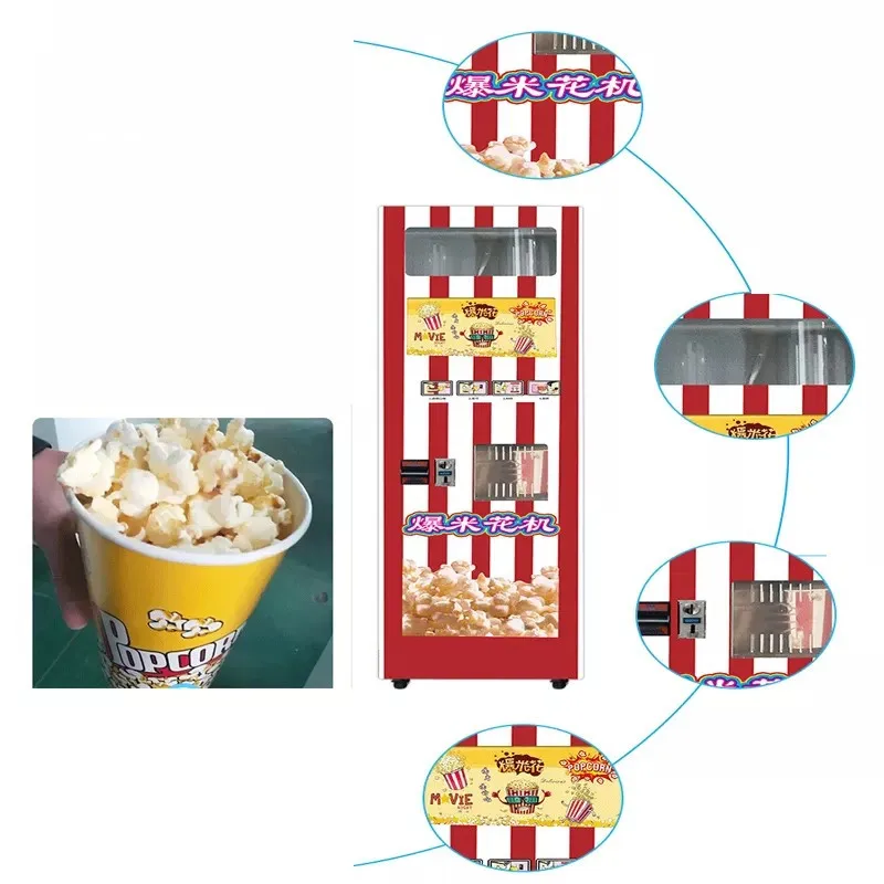 Automatic Popcorn Vending Machine Maker Coin Operated Outdoor Food Kiosk Electric Puffed Rice ExtruderCommercial Popcorn Machine