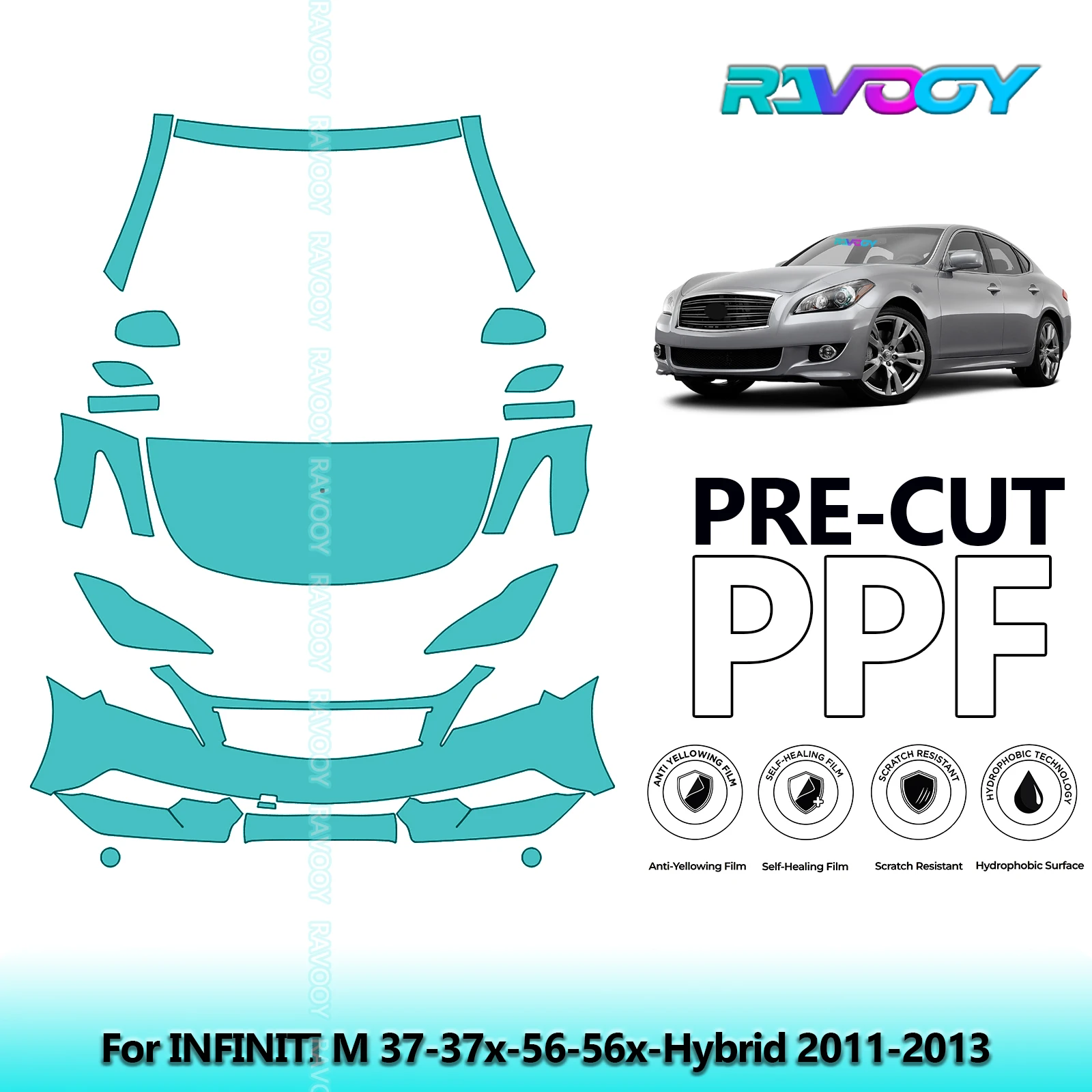 

8.5Mil Precut Paint Protection Film PPF Clear Bra Front Kit For INFINITI M 37-37x-56-56x-Hybrid 2011-2013