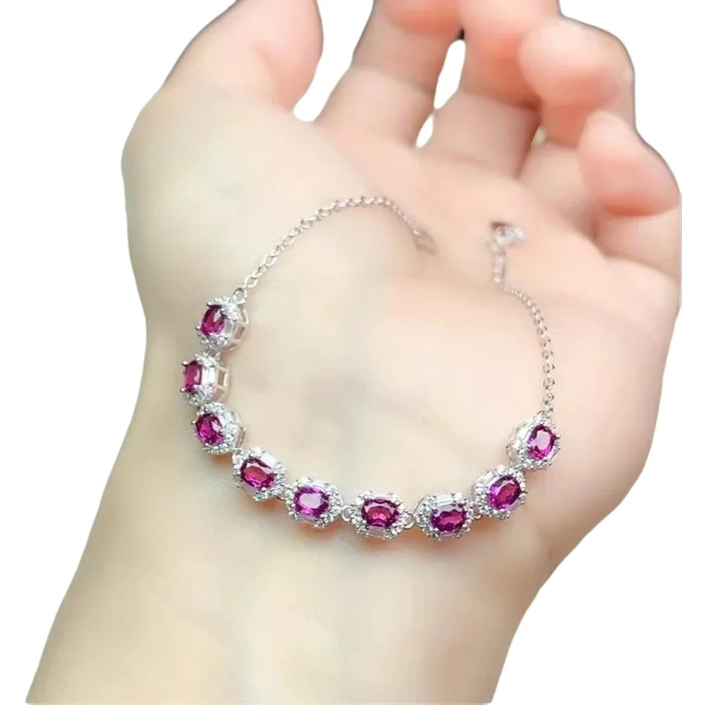 KJJEAXCMY-925 Sterling Silver Bracelet Women, Fine Jewelry, Inlaid Natural Pyrope, Garnet, Simple Classic Gem, Hand Bracelet,