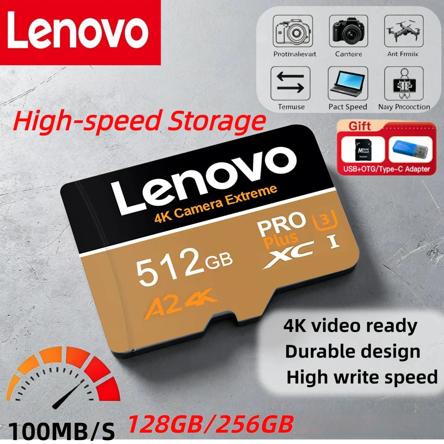Tarjeta SD Lenovo de alta velocidad de 512 GB, tarjeta TF original de 64 GB, tarjeta Micro TF SD de 128 GB, 256 GB, tarjeta de memoria Micro para teléfono, cámara, PC