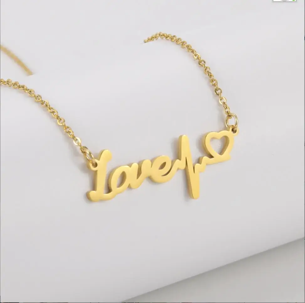 

1PC Heartbeat Necklace Stainless Steel Electrocardiogram Pendants Heart Necklace for Nurse Doctor Graduate Student Women F1187