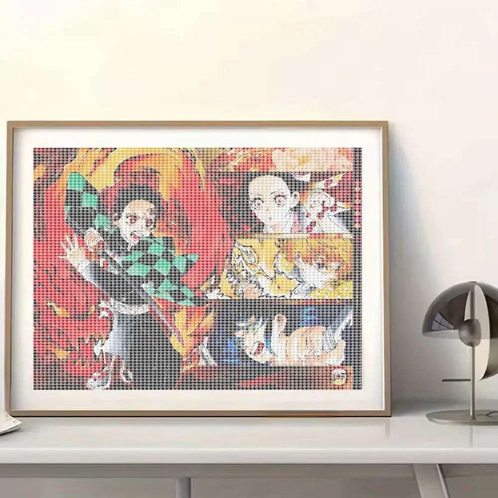 40x50cm Anime Demon Slayer Kimetsu no Yaiba Diamant-Malerei-Set DIY komplettes rundes quadratisches Diamant-Kunst-Set mit Werkzeugen (Diamant-Stift,