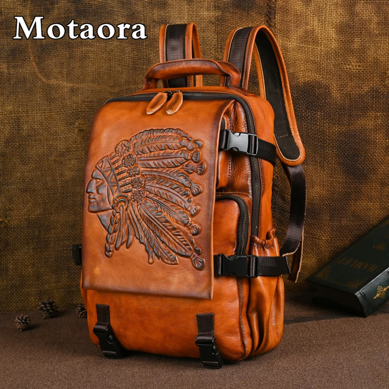 MOTAORA 2024 New Handmade Backpacks For Women Cowhide Backpack Embossed Large Female Travel Backpack Genuine Leather Luxury Bags