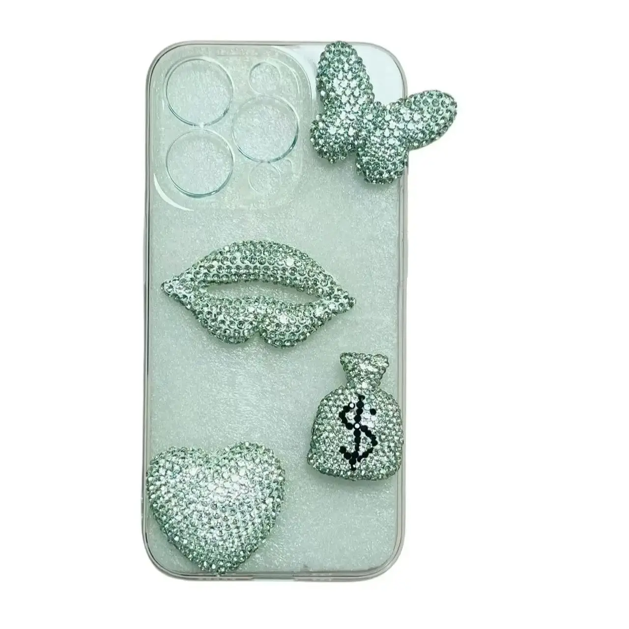 Luxus Bling voller Strass Diamant Dollarzeichen Geld Tasche Geldbörse Schleife Herz Schmetterling Junk Handyhülle Ipadcase Dekoration Charme