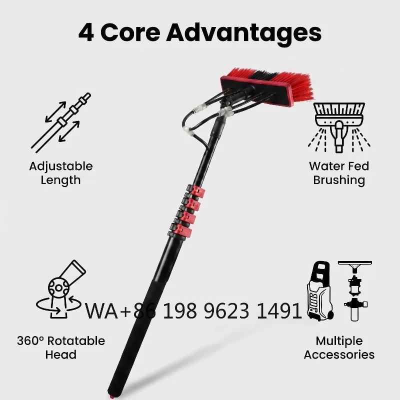 

A Cleaning Tool Equipped with a Water tank - the Solar Panel Cleaning Brush, with 40feet Extendable Carbon Fiber Cleaning Tool.