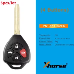 5pcs/lot XHORSE XKTO02EN Wire Remote Key 4 Botton for Toyota XKTO02EN Wired Universal key