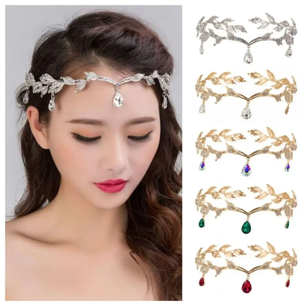 

Luxury Rhinestone Eyebrows Drop Headband Leaves Shape Water Drop Forehead Chain Jewelry Pendant Bride Tiara Ladies