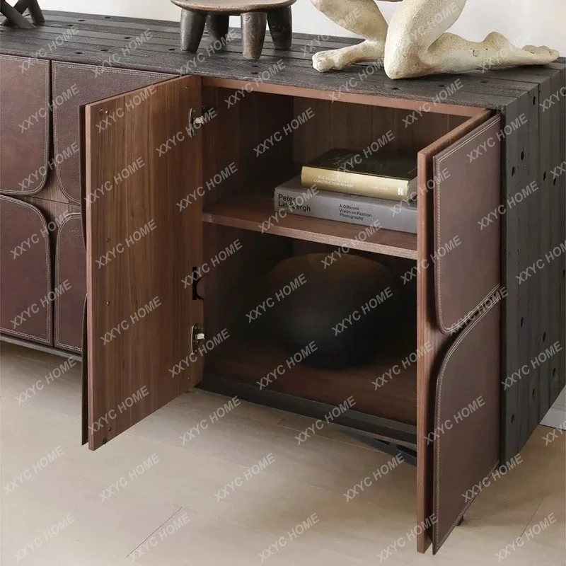 JJFrench Solid Wood Dining Side Cabinet Italian Retro Black Peach And Beard Tea Cabinet, TV Cabinet, Living Room LockerEsmt163