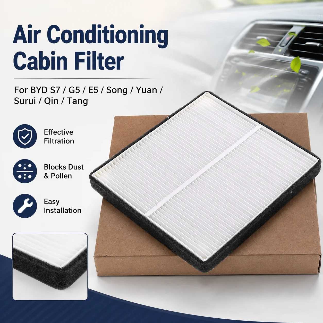 1.5cm Air Conditioning Filter Dustproof Easy Installation For BYD S7/G5/E5/Song/Yuan/Surui/Qin/Tang Car Accessory