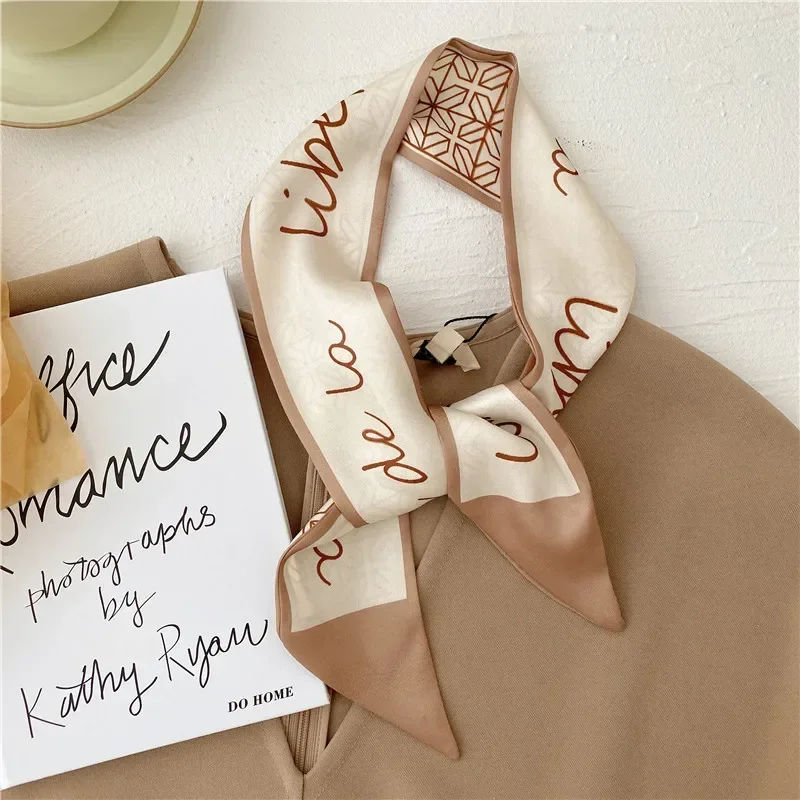 High-Grade Khaki Nude Color Series Silk Scarf Hair Band Ribbon Tied-up Hair Long Bow Vintage Satin Ribbon Hair Accessories