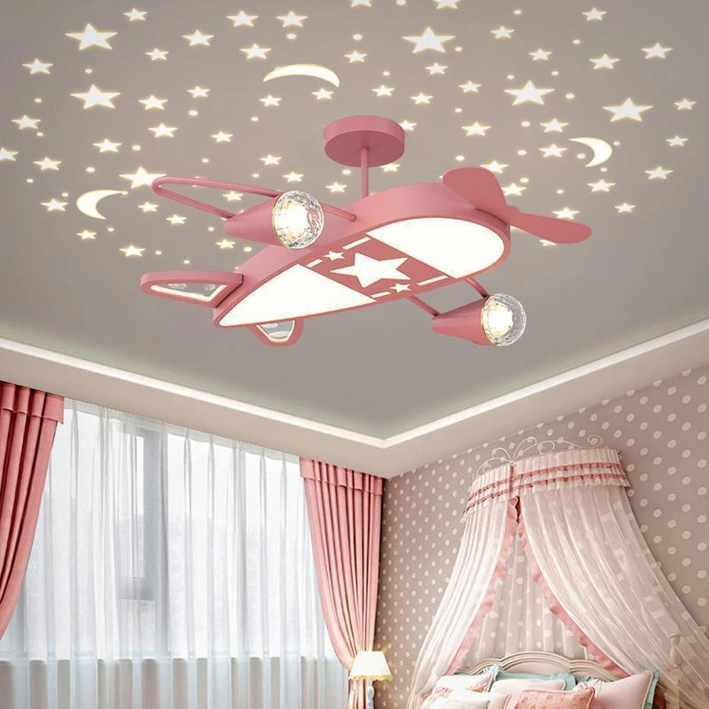 Imagem -02 - Starry Night Aircraft Chandelier For Kids Room Lâmpada de Avião Azul e Rosa para Crianças Berçário Menino e Menina Quarto de Teto