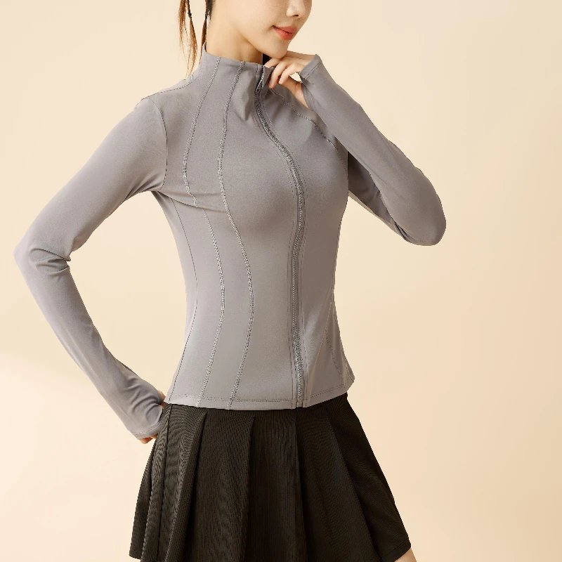 MIML Sport Top Long Sleeve Yoga Top Summer Breathable Slim-fit Tight Collar Sun-protective Clothing 2025 New Women Clothing