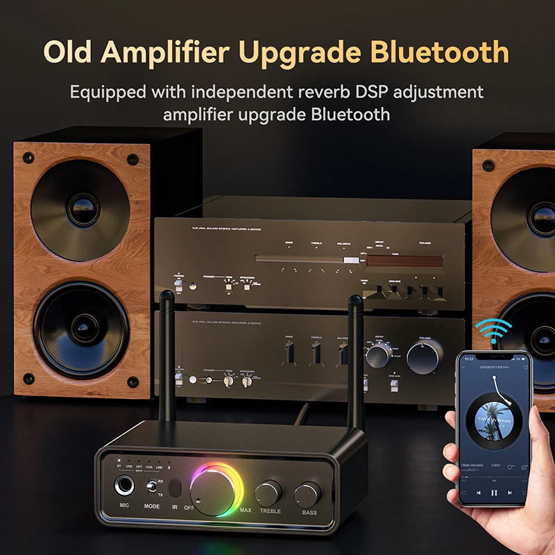 Multi Function Bluetooth 5.3 Audio Transmitter Receiver DAC/AUX/RCA/USB/Coaxial/Optical/6.5MM Karaoke Hifi DSP Wireless Adapter