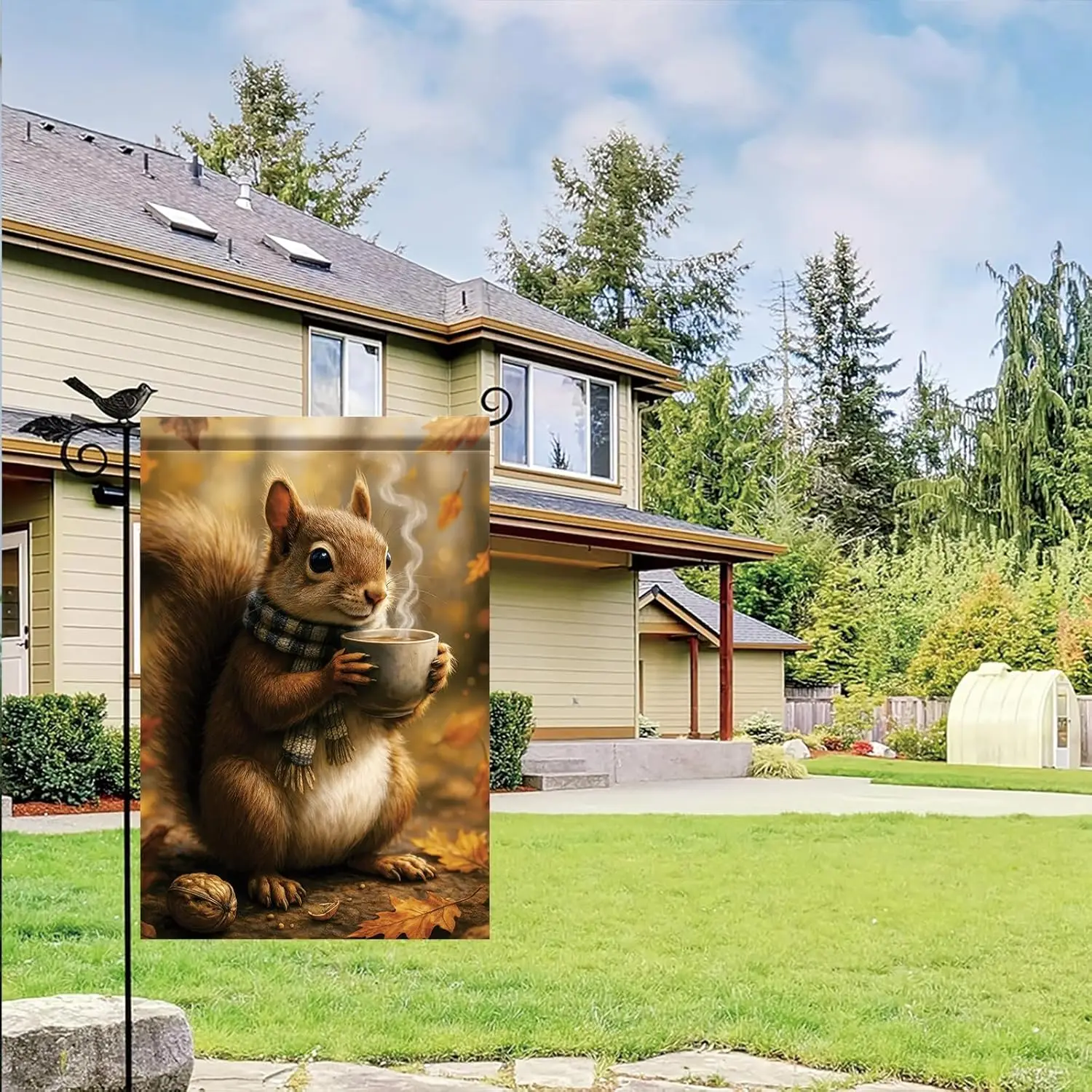 Thanksgiving Fall Garden Flag Squirrel Holding Mug Flag 12x18 Inch Double-Sided Autumn Animal Woodland Yard Banner Outdoor D EEZ